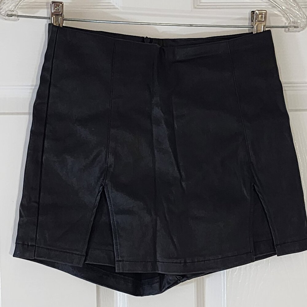 Faux Leather Mini Skort, Black, Size S, Uptown Funk, Whimsy Goth, Rocker Chic